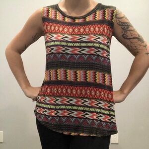 Concert by Clare Womens Medium Aztec Pattern Plain Black Back Tank Top‎